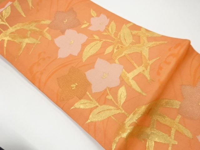 JAPANESE KIMONO / NAGOYA OBI FOR SUMMER / WOVEN BELLFLOWER 
